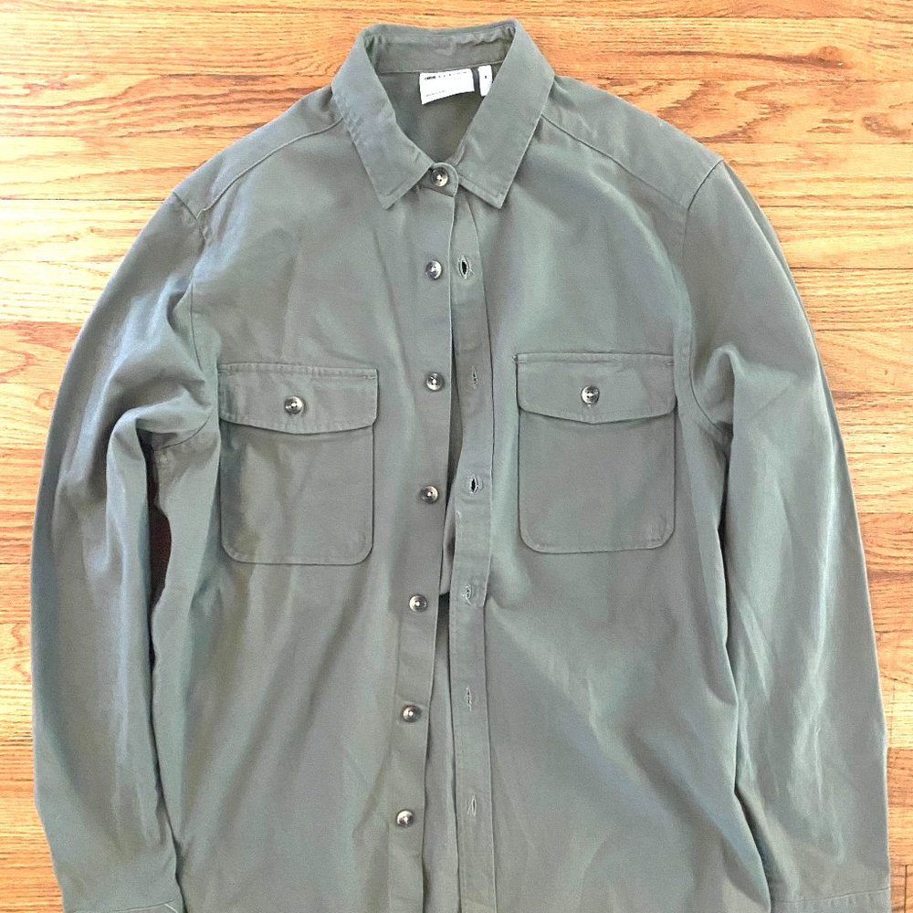 ASOS – Men's Cotton Khaki Button Down Shirt / Shacket (Olive Green)